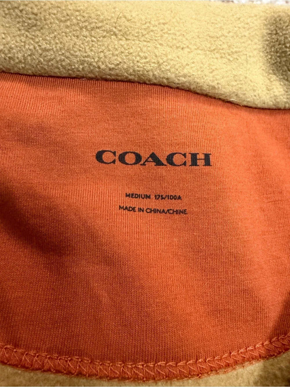 Coach Fleece Popover Pullover – Khaki & Orange – Size Medium